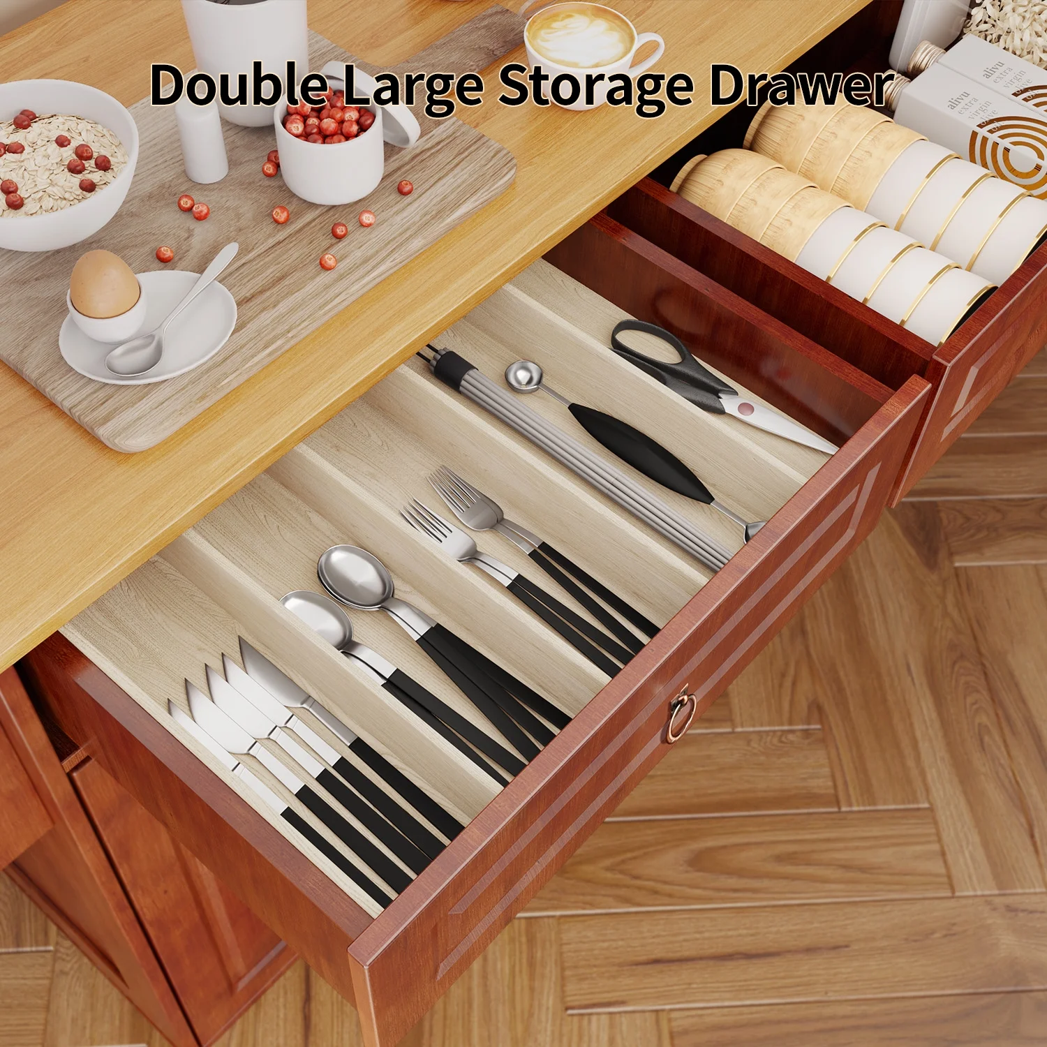 Lofka 52" Kitchen Islands Cart with Wood Drop Leaf and Lockable Wheels