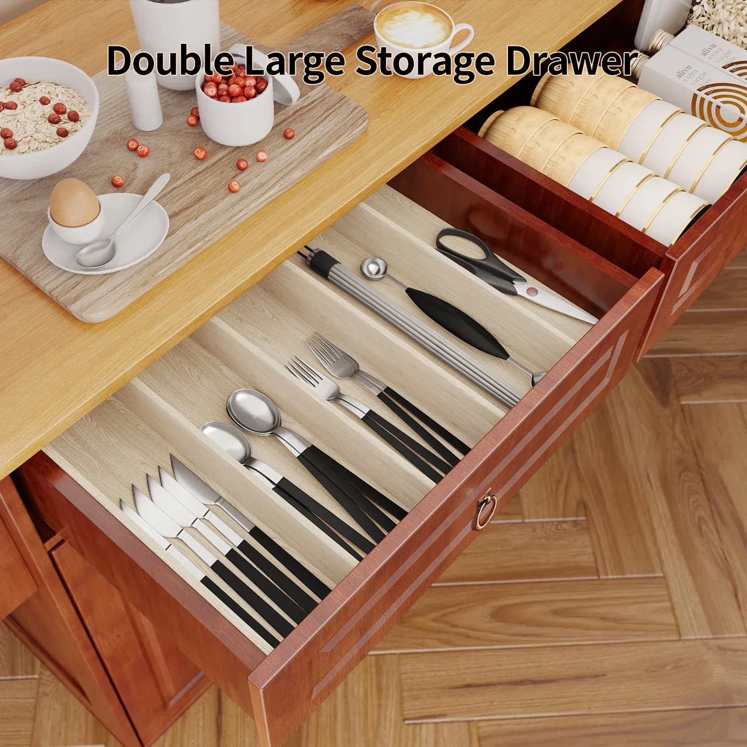 Lofka 52" Kitchen Islands Cart with Wood Drop Leaf and Lockable Wheels