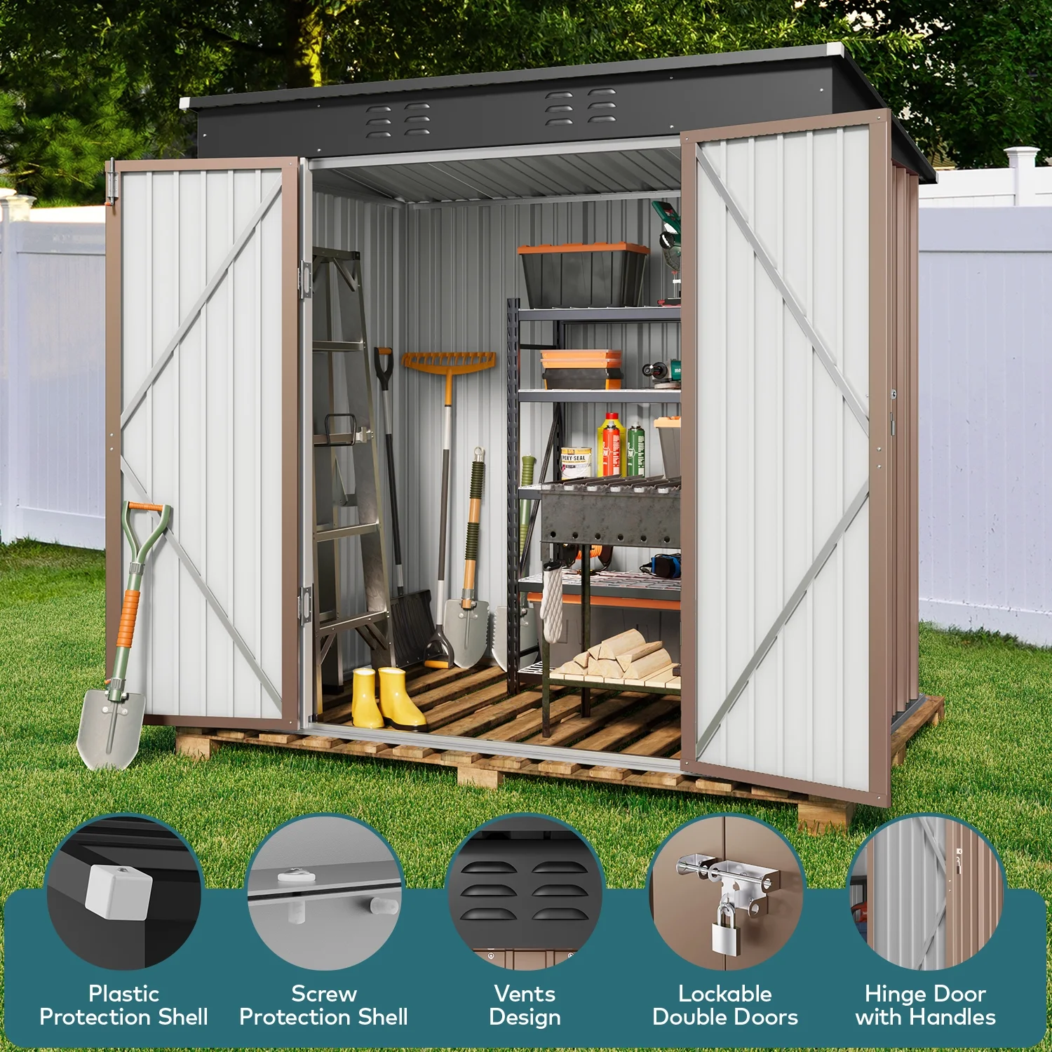 Lofka 6 x 4ft Metal Storage Shed, Garden Shed with Double Lockable Doors, Waterproof Shed & Outdoor Storage