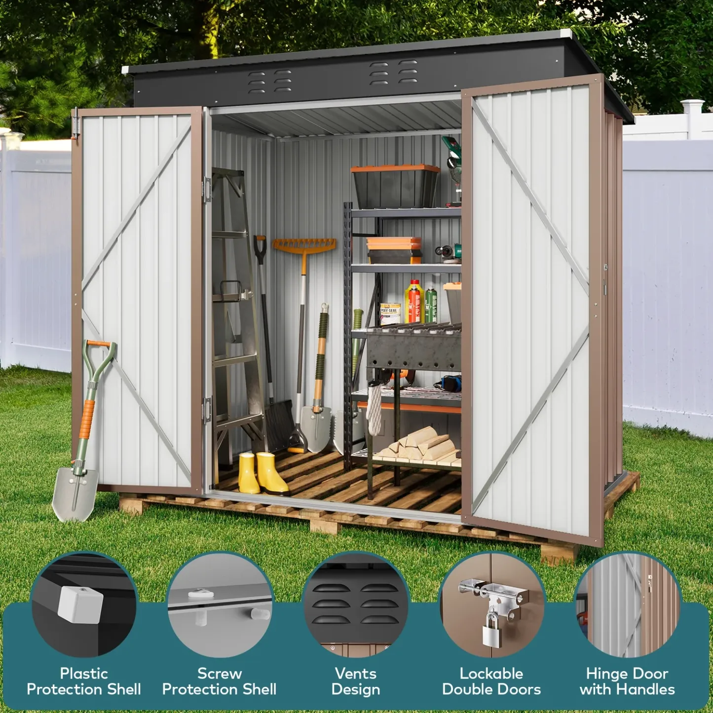 Lofka 6 x 4ft Metal Storage Shed, Garden Shed with Double Lockable Doors, Waterproof Shed & Outdoor Storage