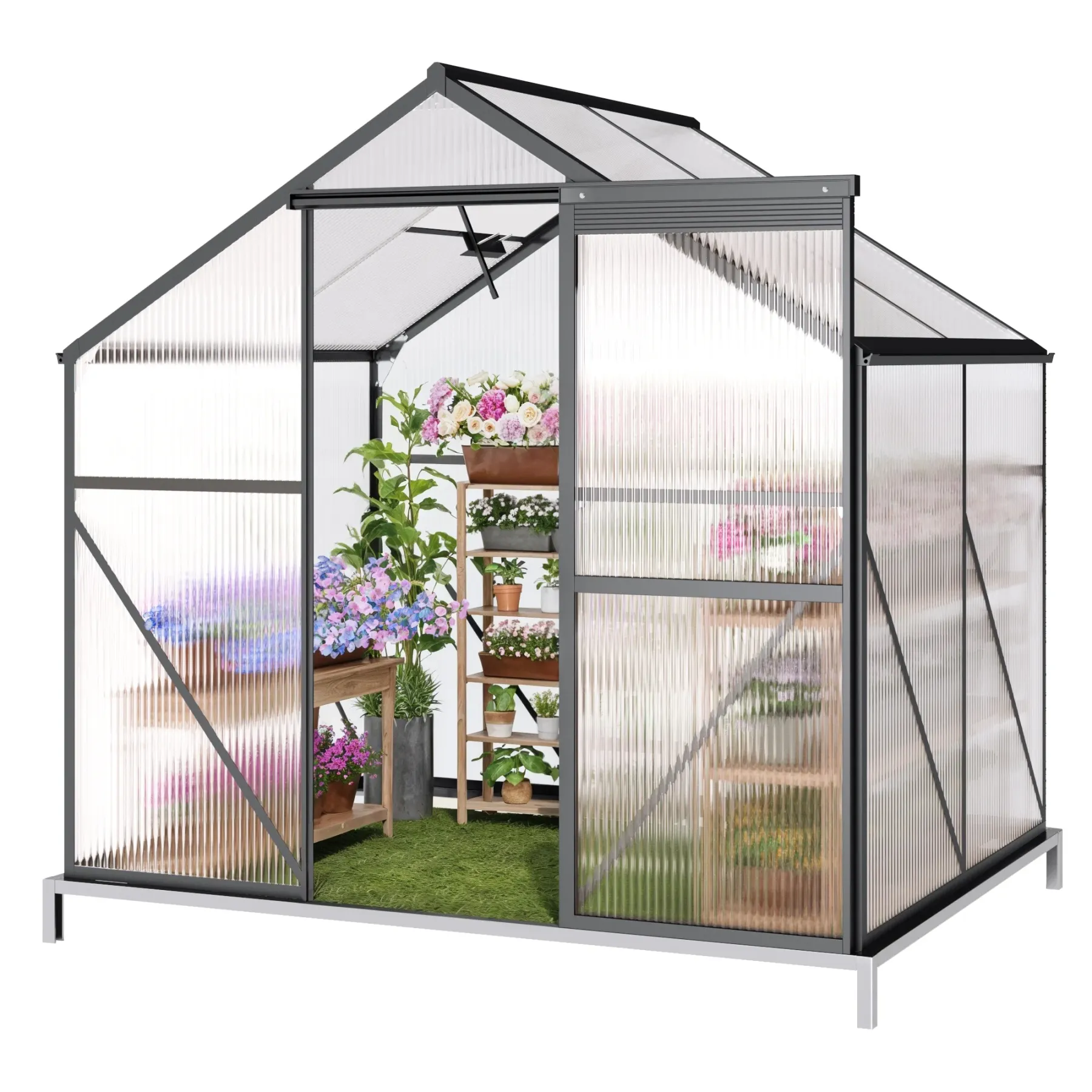 Lofka 6×4ft Walk-in Greenhouse with Sliding Door and Polycarbonate Panels for Outdoors