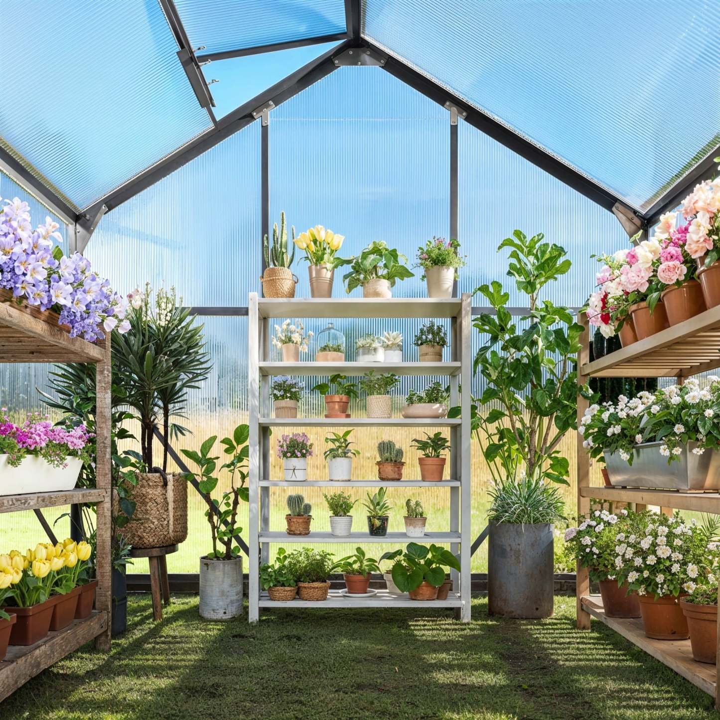 Lofka 6×4ft Walk-in Greenhouse with Sliding Door and Polycarbonate Panels for Outdoors