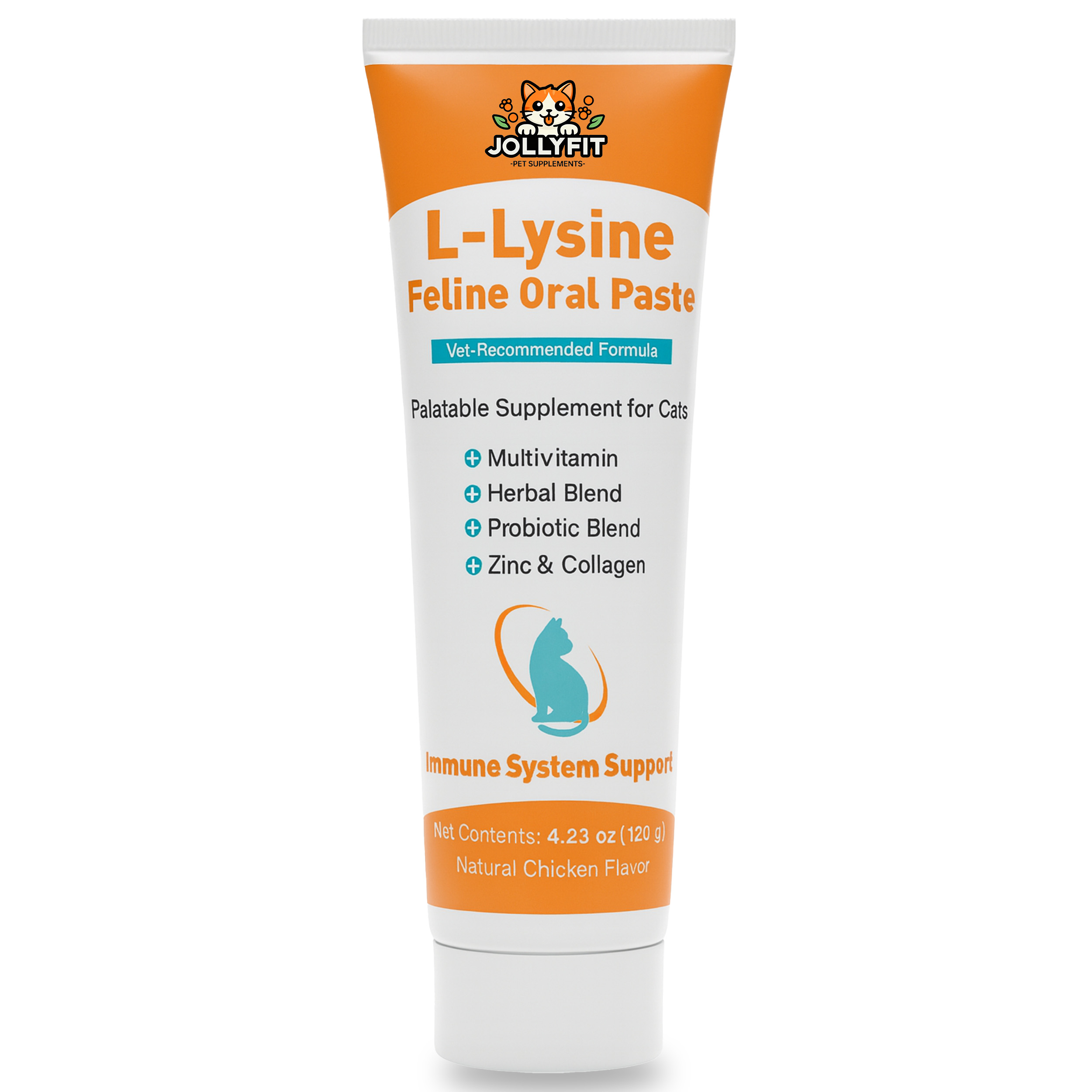 L-Lysine for Cats Oral Paste – Immune & Respiratory Support for Felines – with Collagen, Zinc, Multivitamins & Probiotics – Natural Chicken Flavor, 4.23 oz (120g)