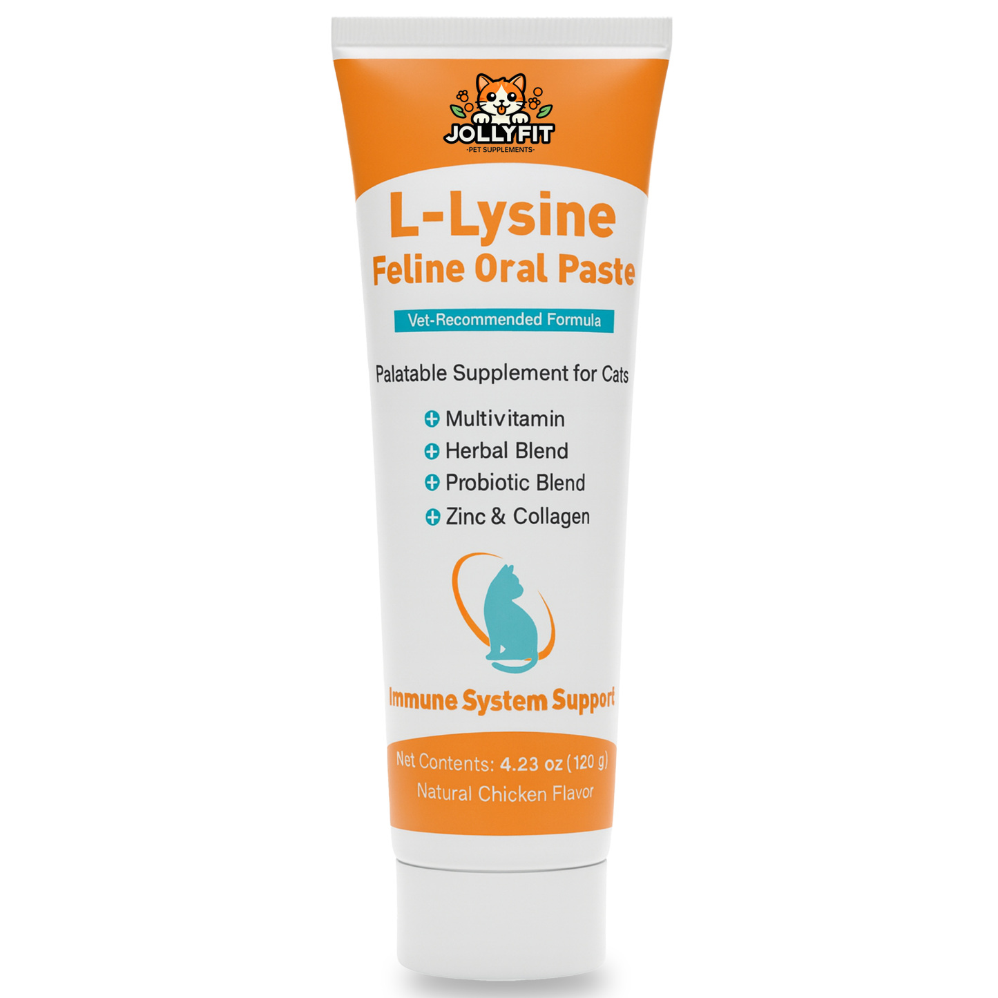 L-Lysine for Cats Oral Paste – Immune & Respiratory Support for Felines – with Collagen, Zinc, Multivitamins & Probiotics – Natural Chicken Flavor, 4.23 oz (120g)