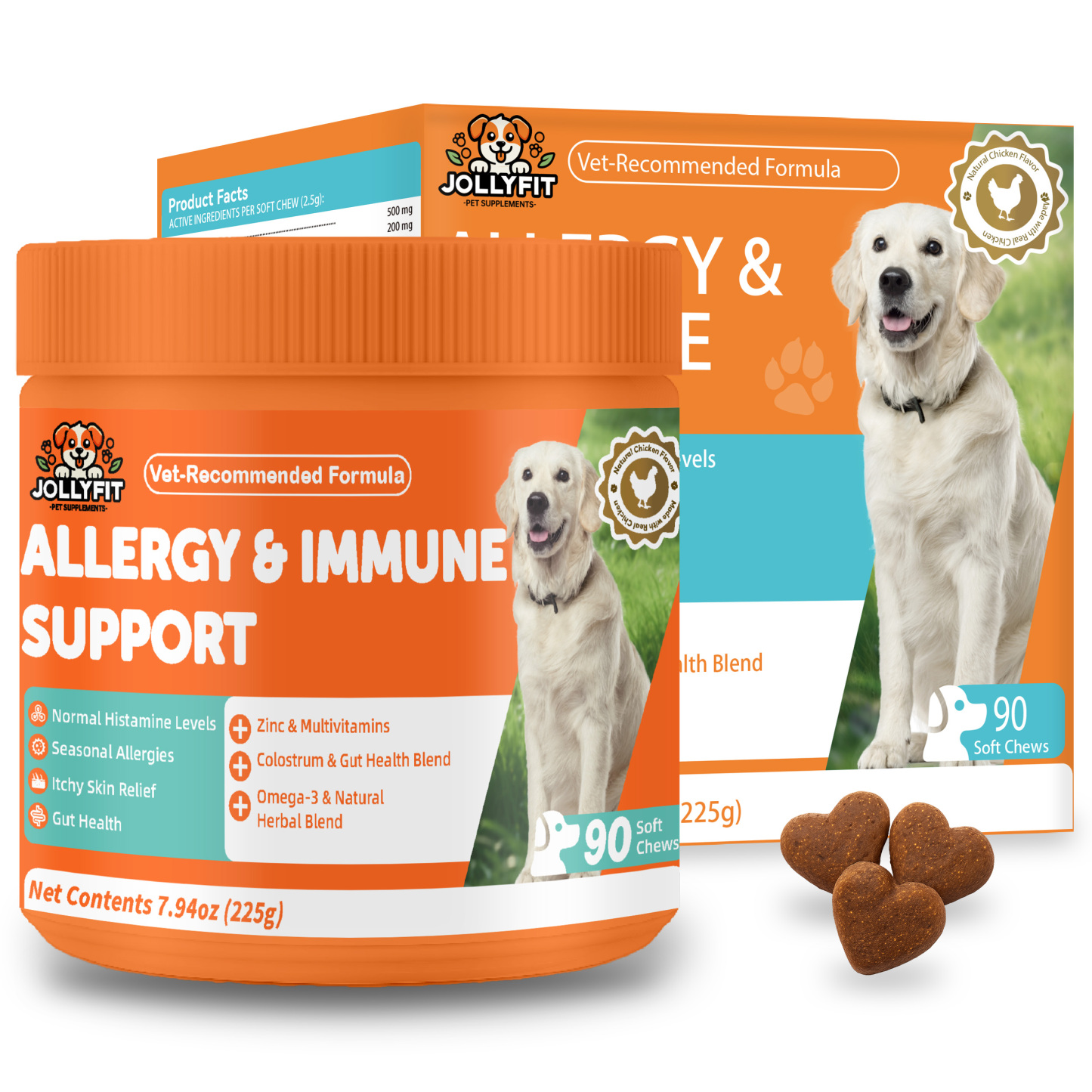 (2 Pack) Dog Allergy Chews for Itchy Skin Relief - Seasonal Allergy and Immune Support with Colostrum, Omega 3, Probiotics, Turmeric, Zinc, Vitamins B & E - Helps with Paw Licking & Scratching - 90 Soft Chews