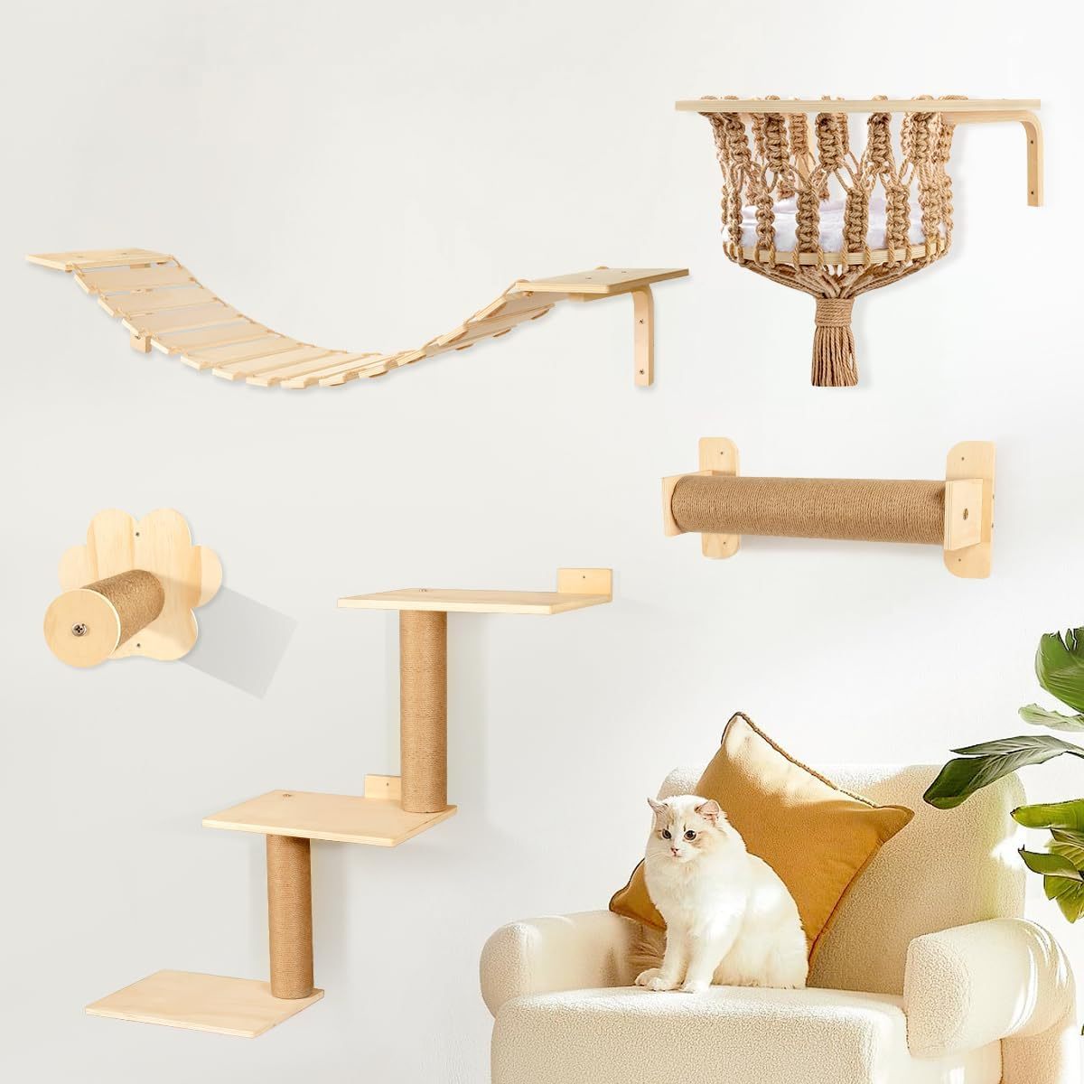 Cat Wall Shelves - Wall Mounted with Cat Hammock