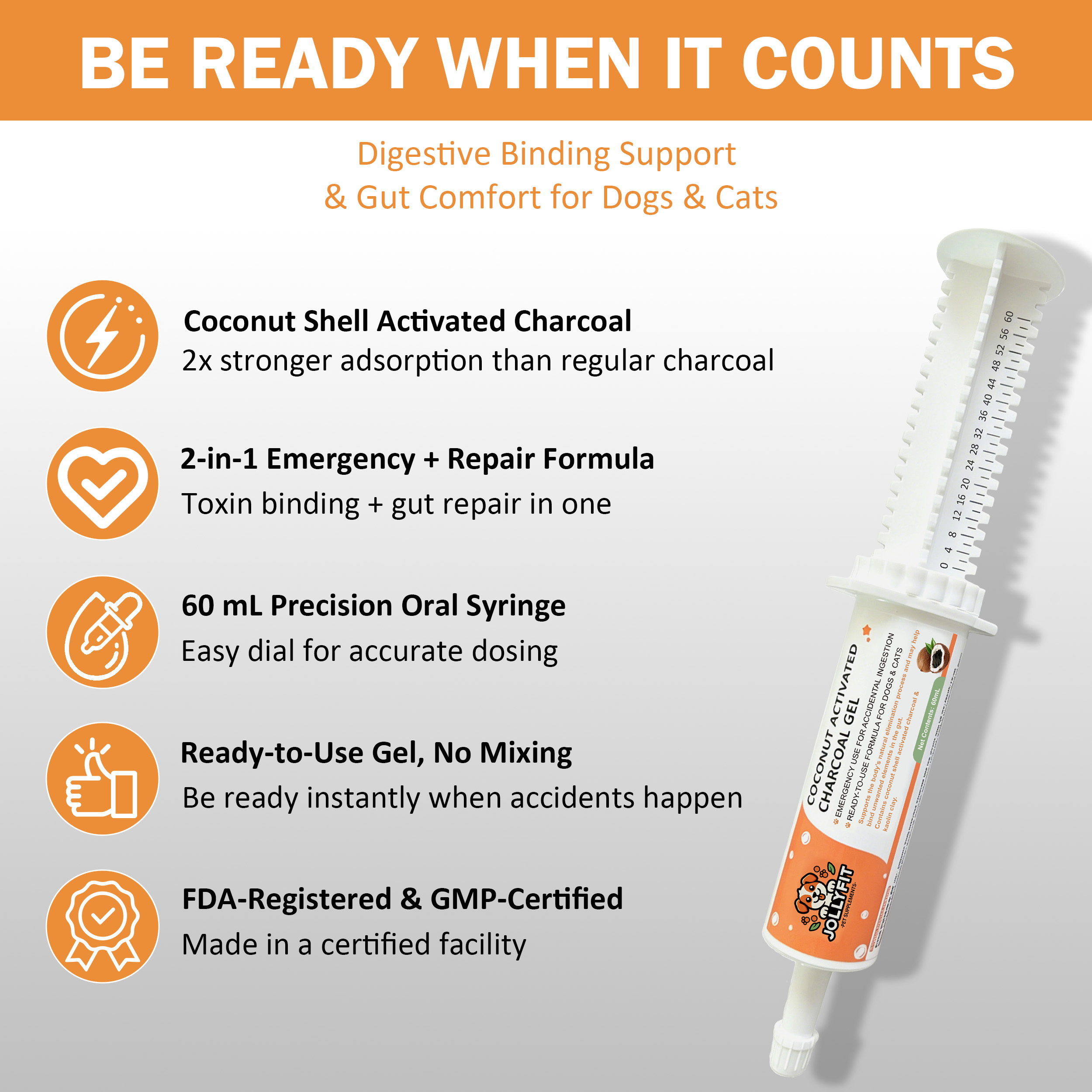 Coconut Activated Charcoal Gel for Dogs & Cats, 60mL