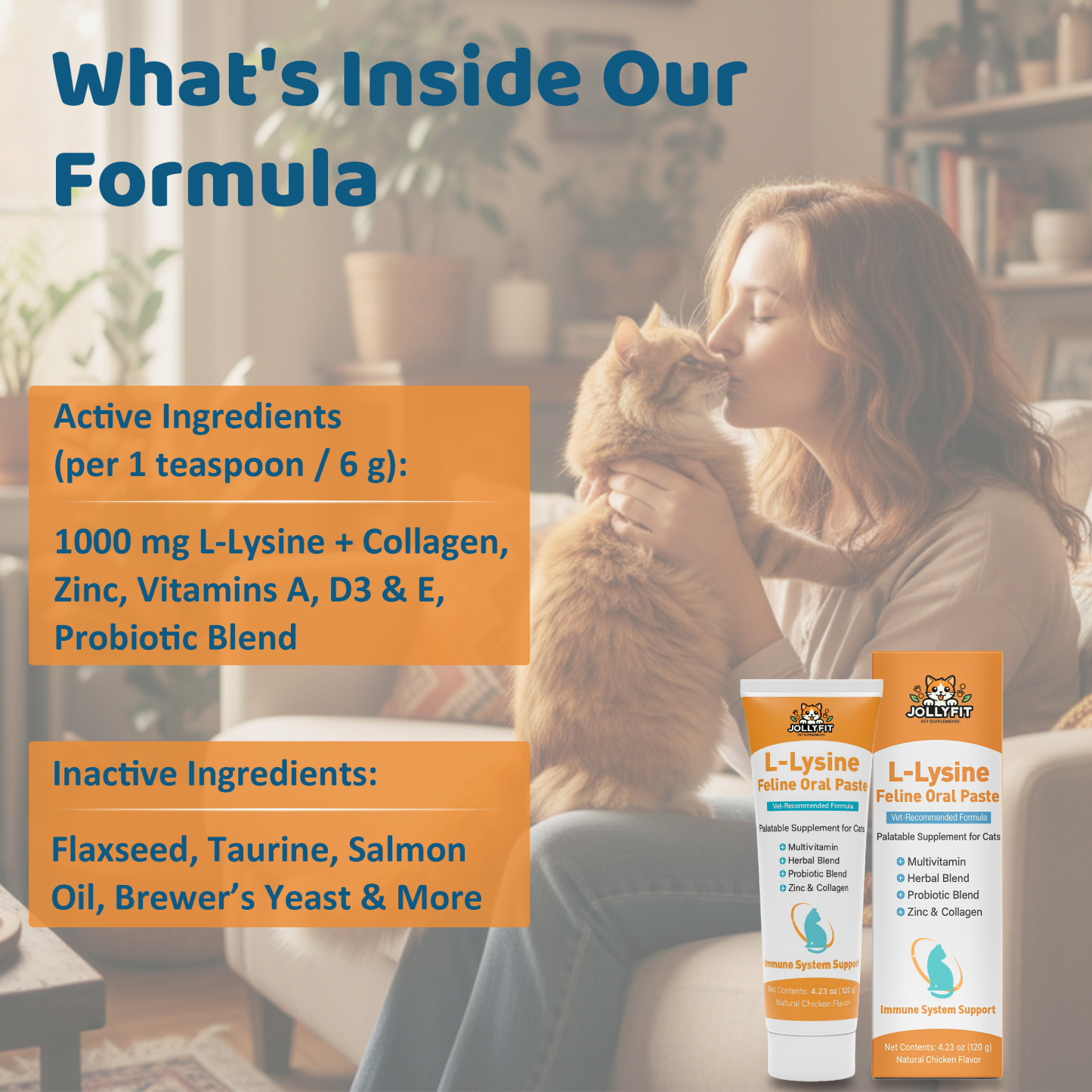 L-Lysine for Cats Oral Paste – Immune & Respiratory Support for Felines – with Collagen, Zinc, Multivitamins & Probiotics – Natural Chicken Flavor, 4.23 oz (120g)