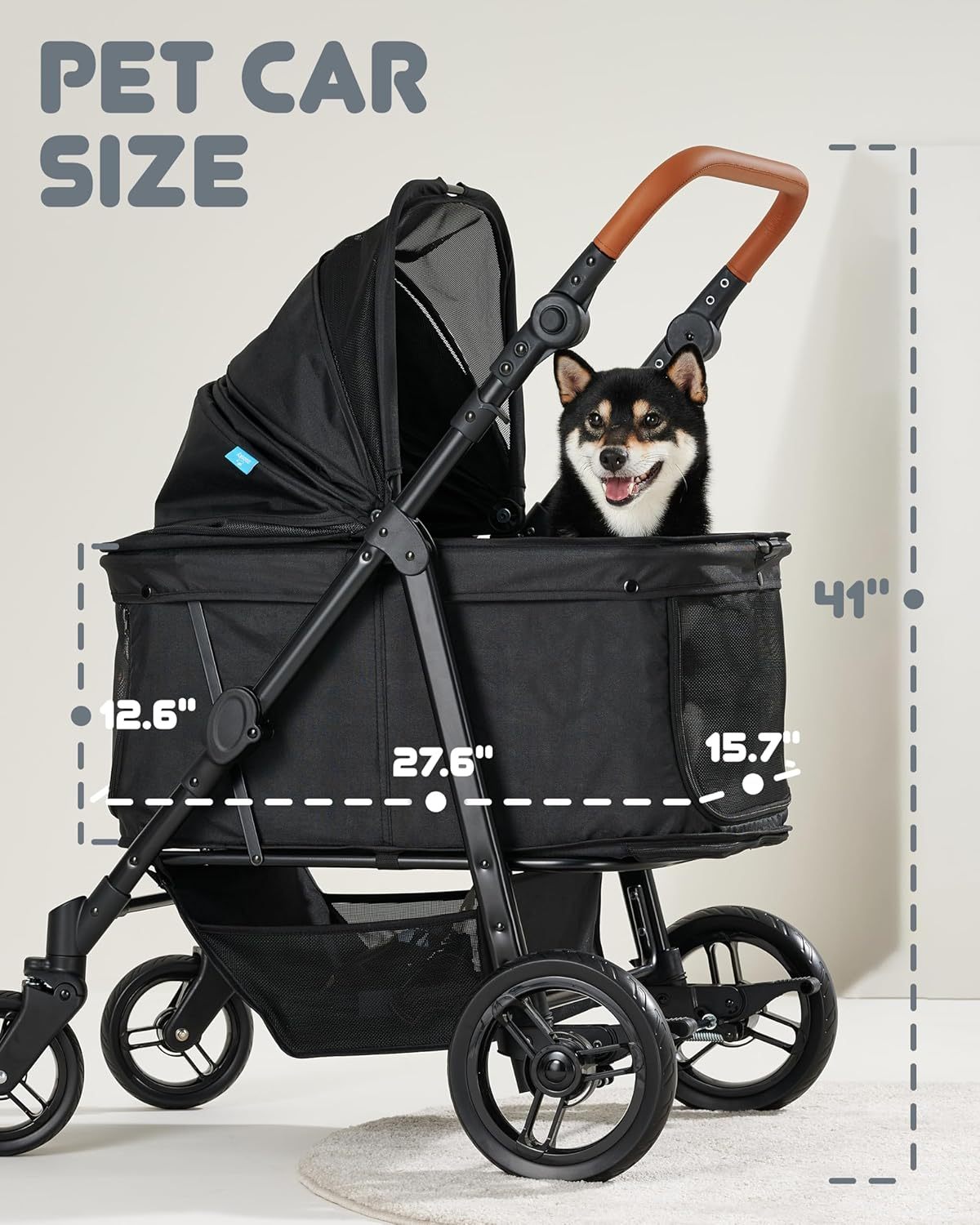 Large Dog Stroller Up to 66lbs, Adjustable Handle, 180 ̊Canopy