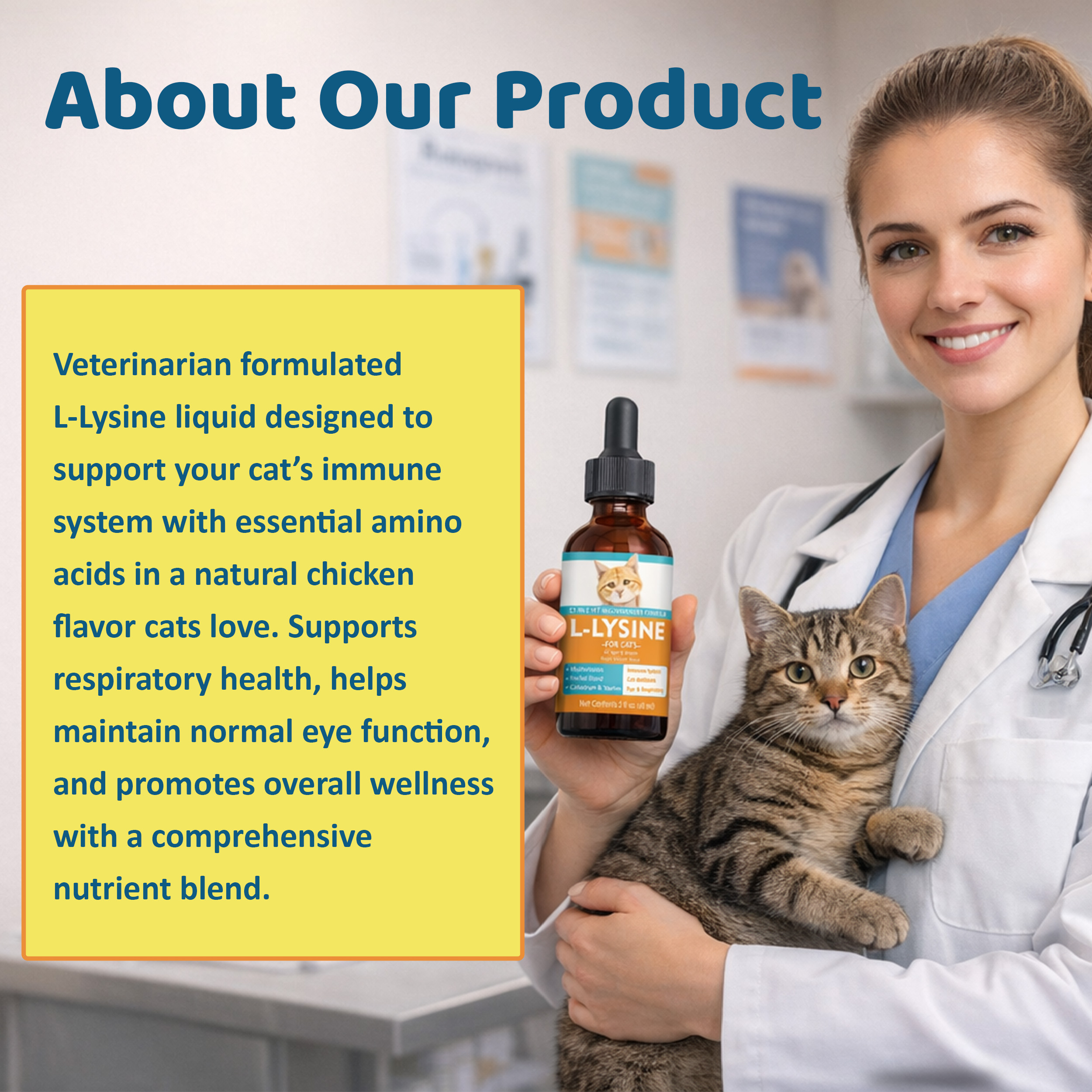L-Lysine Supplement for Cats – Immune & Respiratory Support, Liquid Lysine for Sneezing, Runny Nose & Eye Health, Chicken Flavor, 60 mL
