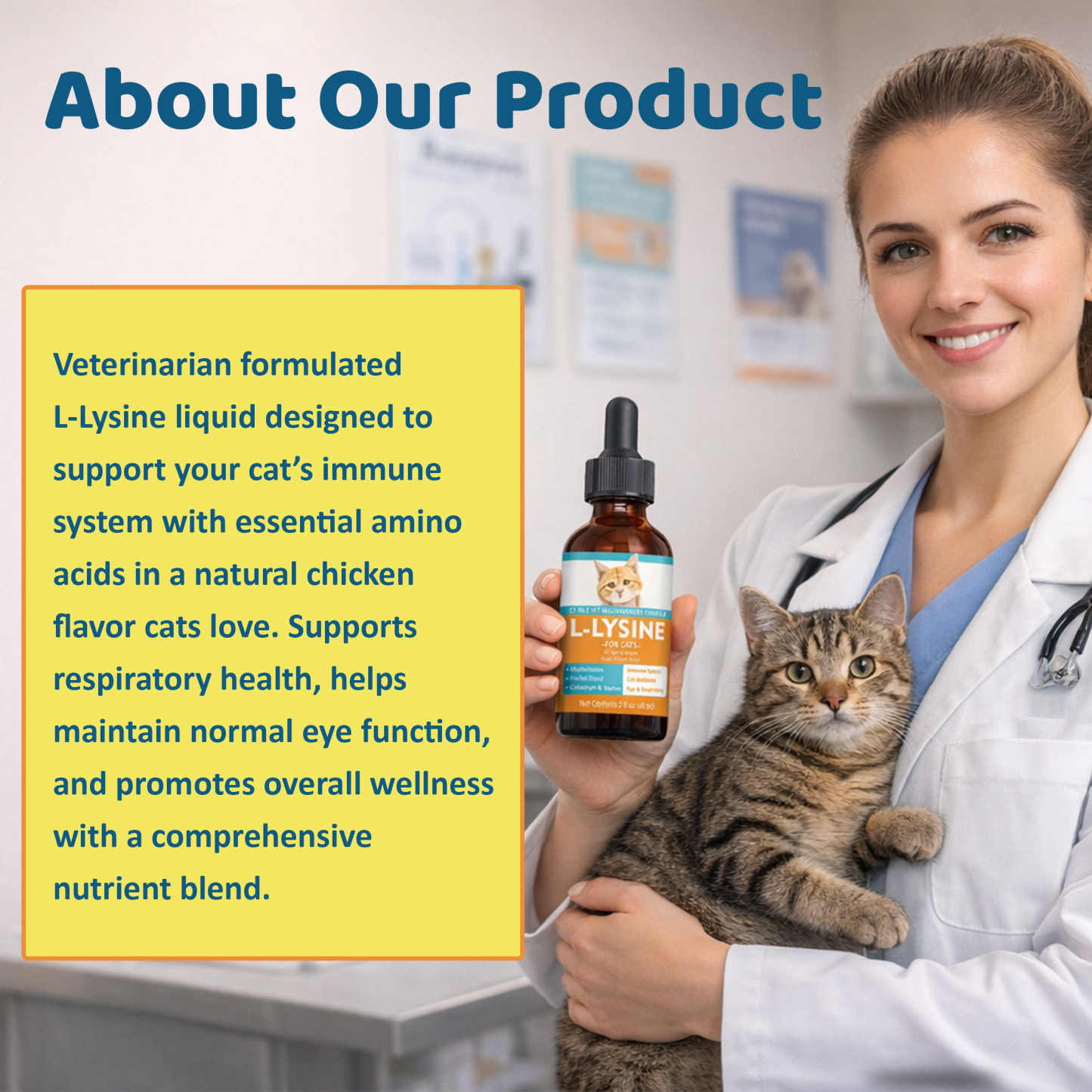 L-Lysine Supplement for Cats – Immune & Respiratory Support, Liquid Lysine for Sneezing, Runny Nose & Eye Health, Chicken Flavor, 60 mL
