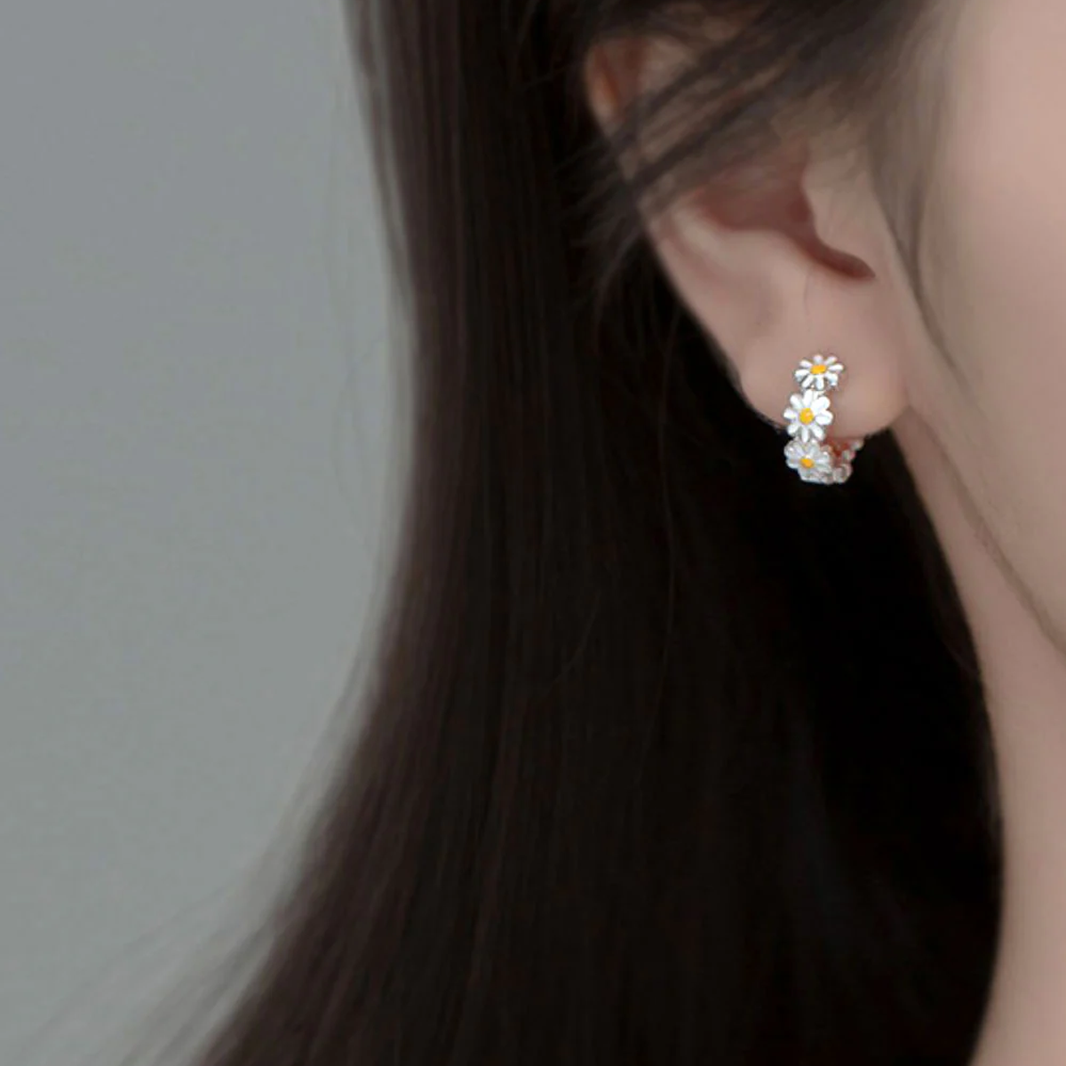 White Daisies Hoop Earrings