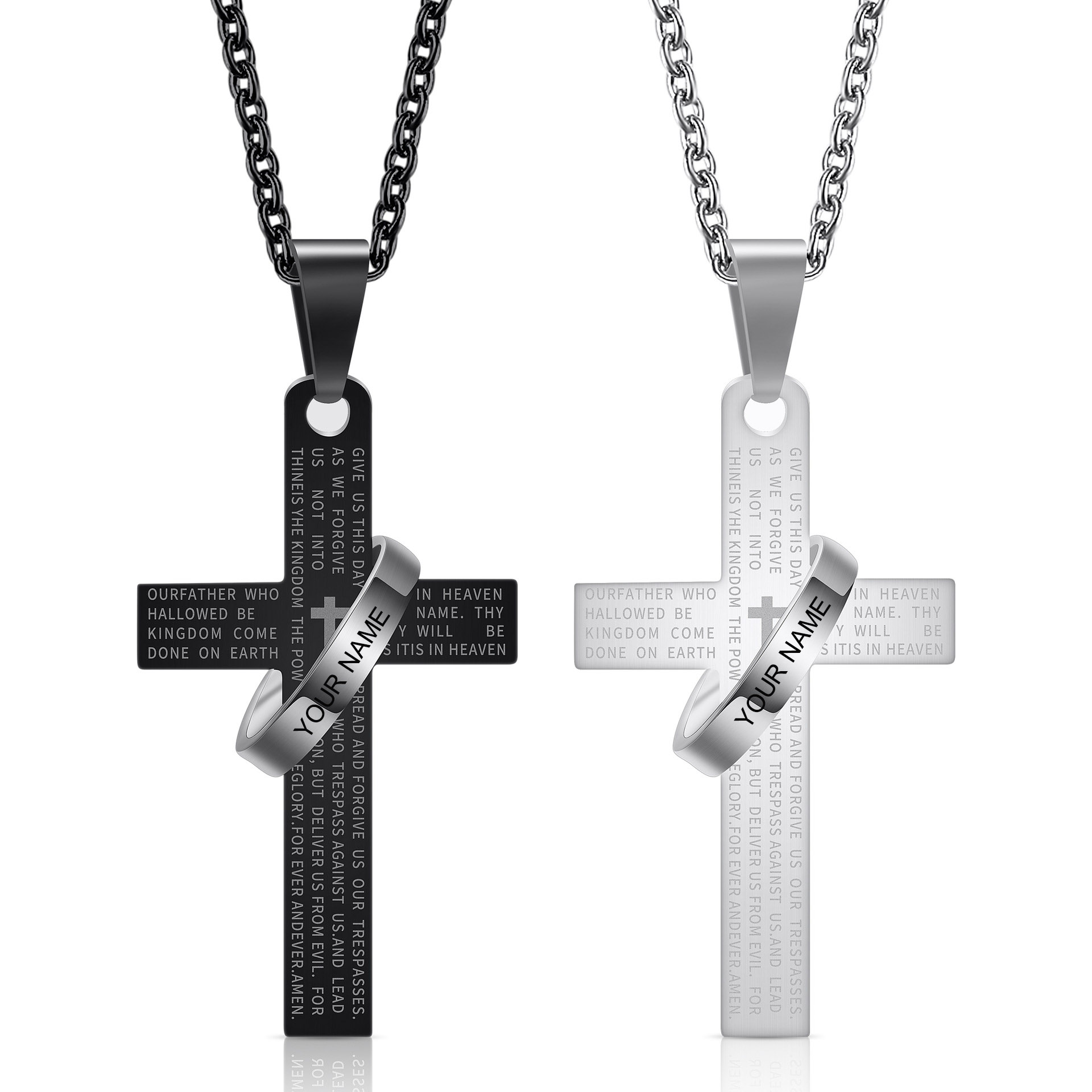 Cross with Ring Engraved Pendant Necklace