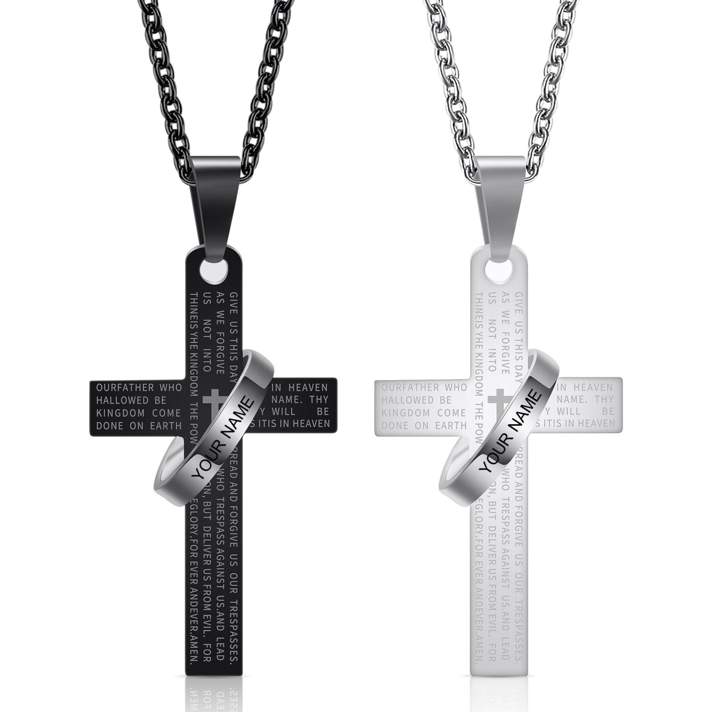 Cross with Ring Engraved Pendant Necklace