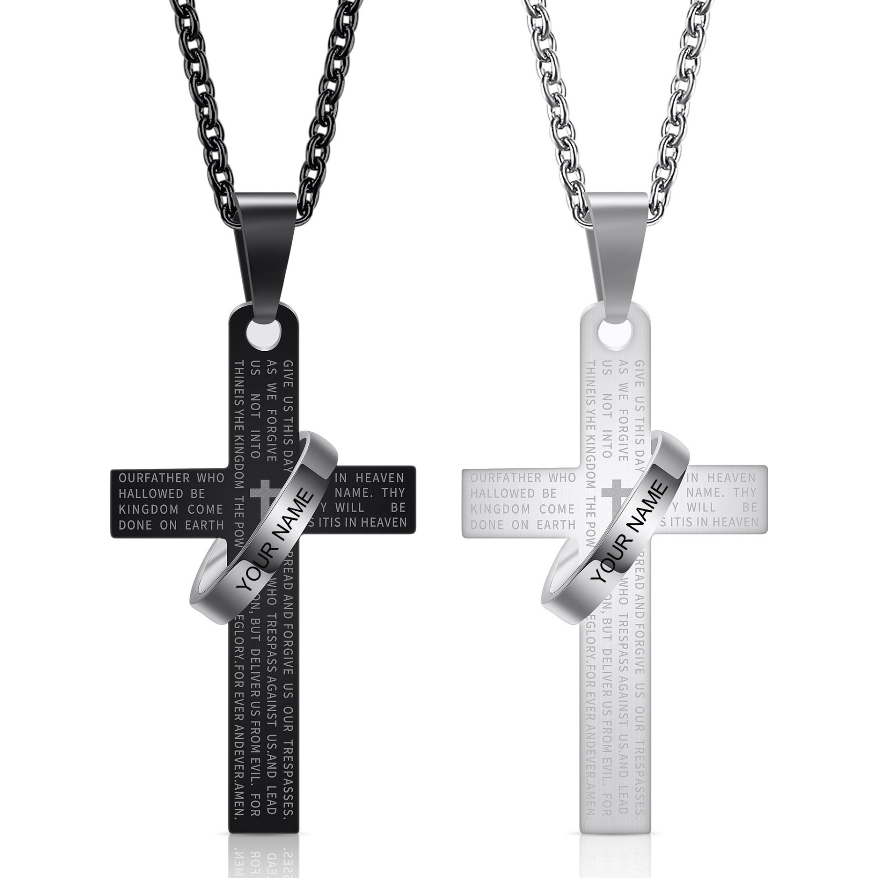 Cross with Ring Engraved Pendant Necklace