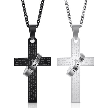 Cross with Ring Engraved Pendant Necklace