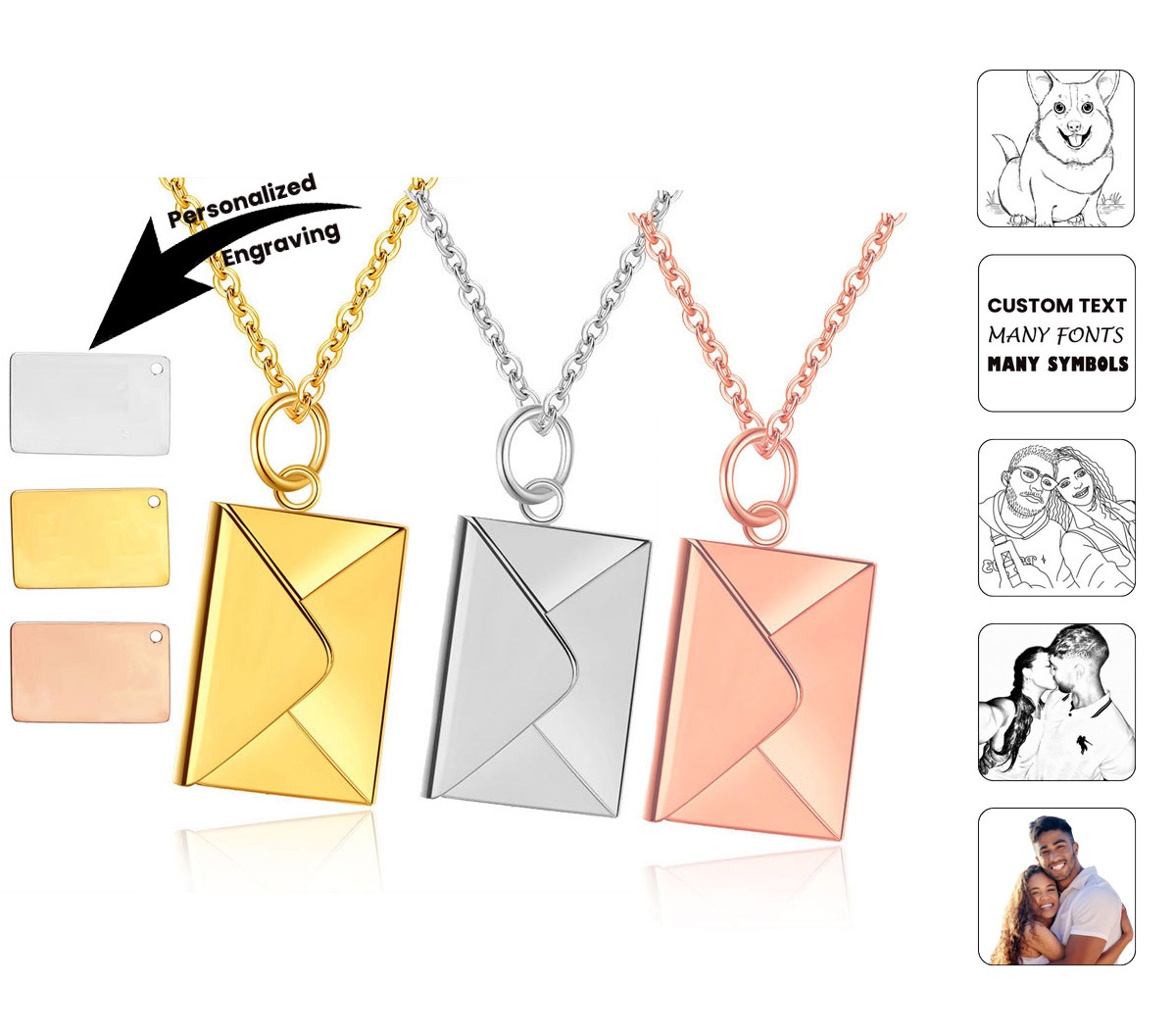 Envelope Engraved Letter Pendant Necklace