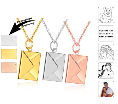 Envelope Engraved Letter Pendant Necklace