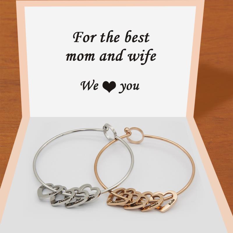 engraved name hearted shape bracelet