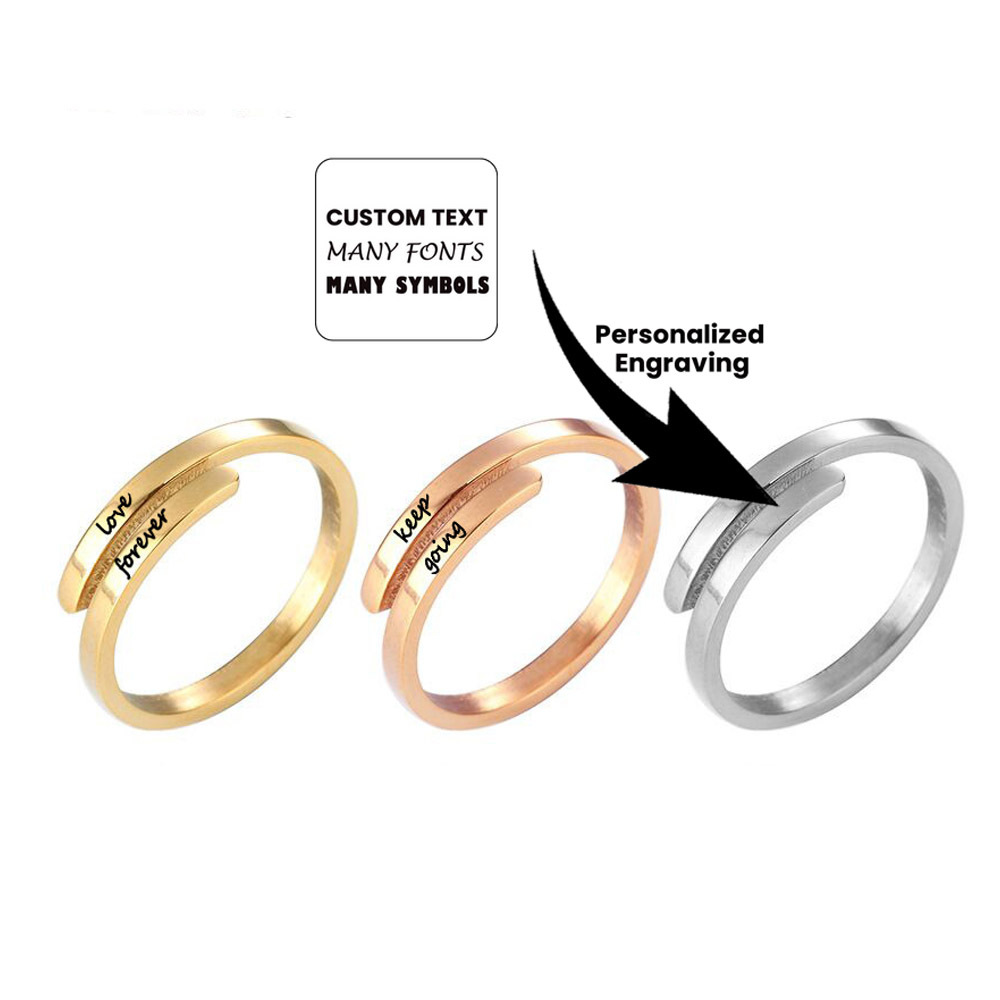 double layer engraved name adjustable ring