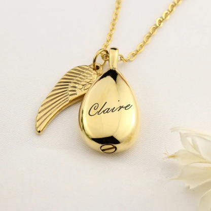 teardrop engraved name/photo locket necklace