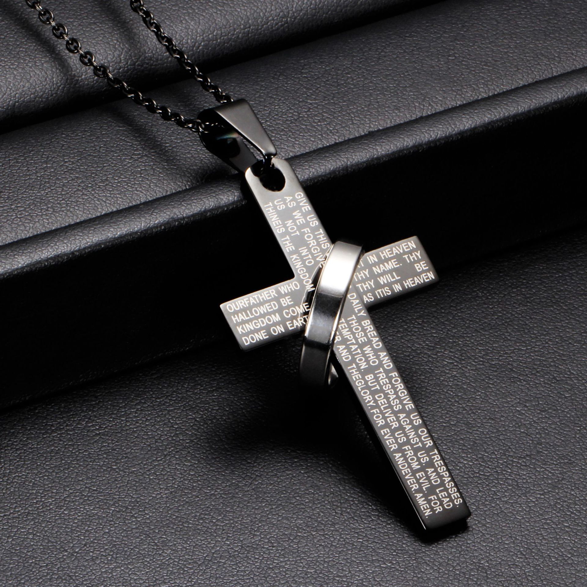 Cross with Ring Engraved Pendant Necklace