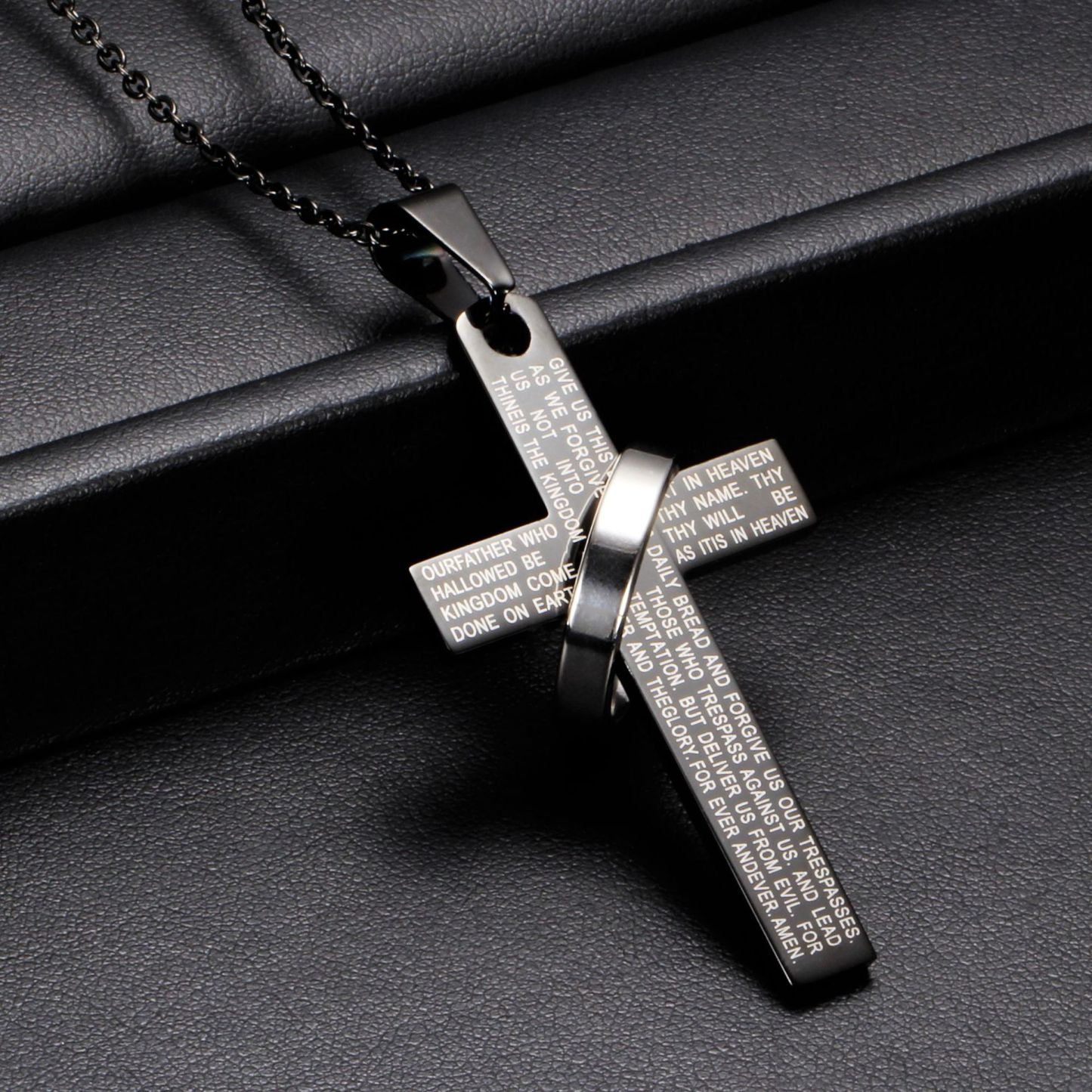 Cross with Ring Engraved Pendant Necklace