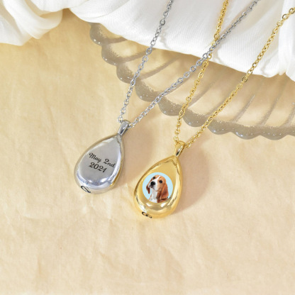 teardrop engraved name/photo locket necklace
