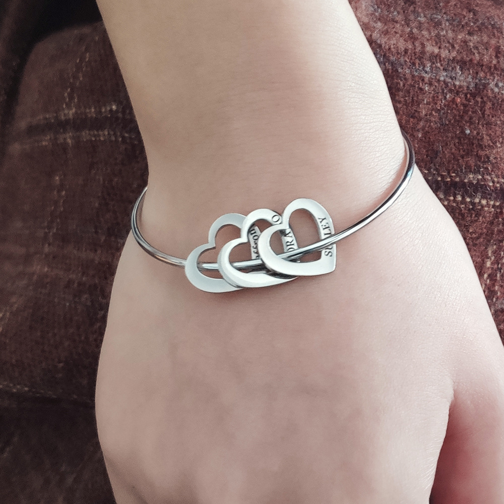 engraved name hearted shape bracelet