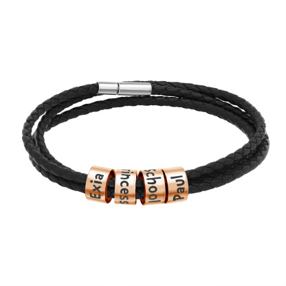 Engraved name leather bracelet for man