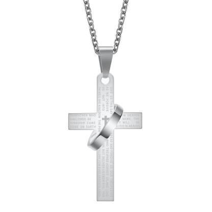 Cross with Ring Engraved Pendant Necklace