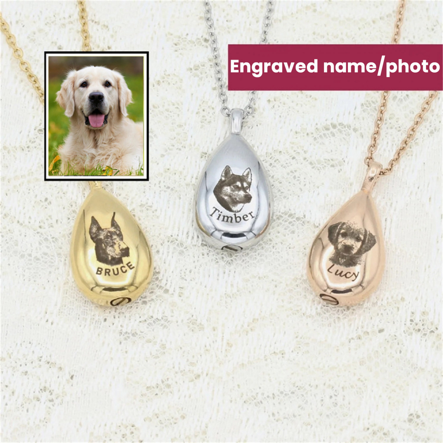 teardrop engraved name/photo locket necklace