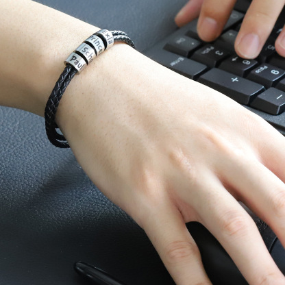 Engraved name leather bracelet for man