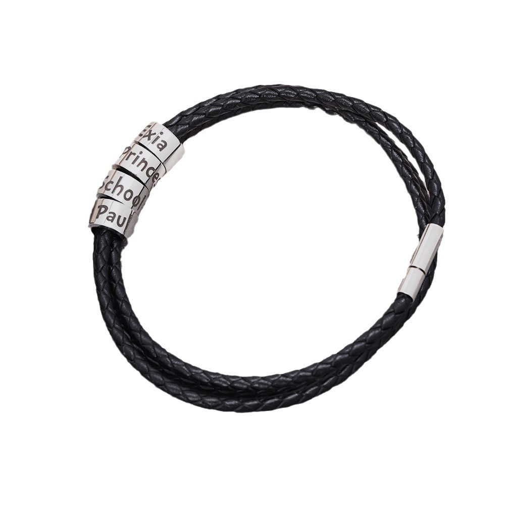 Engraved name leather bracelet for man