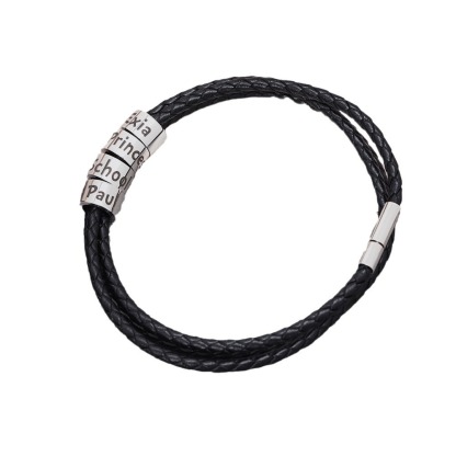 Engraved name leather bracelet for man
