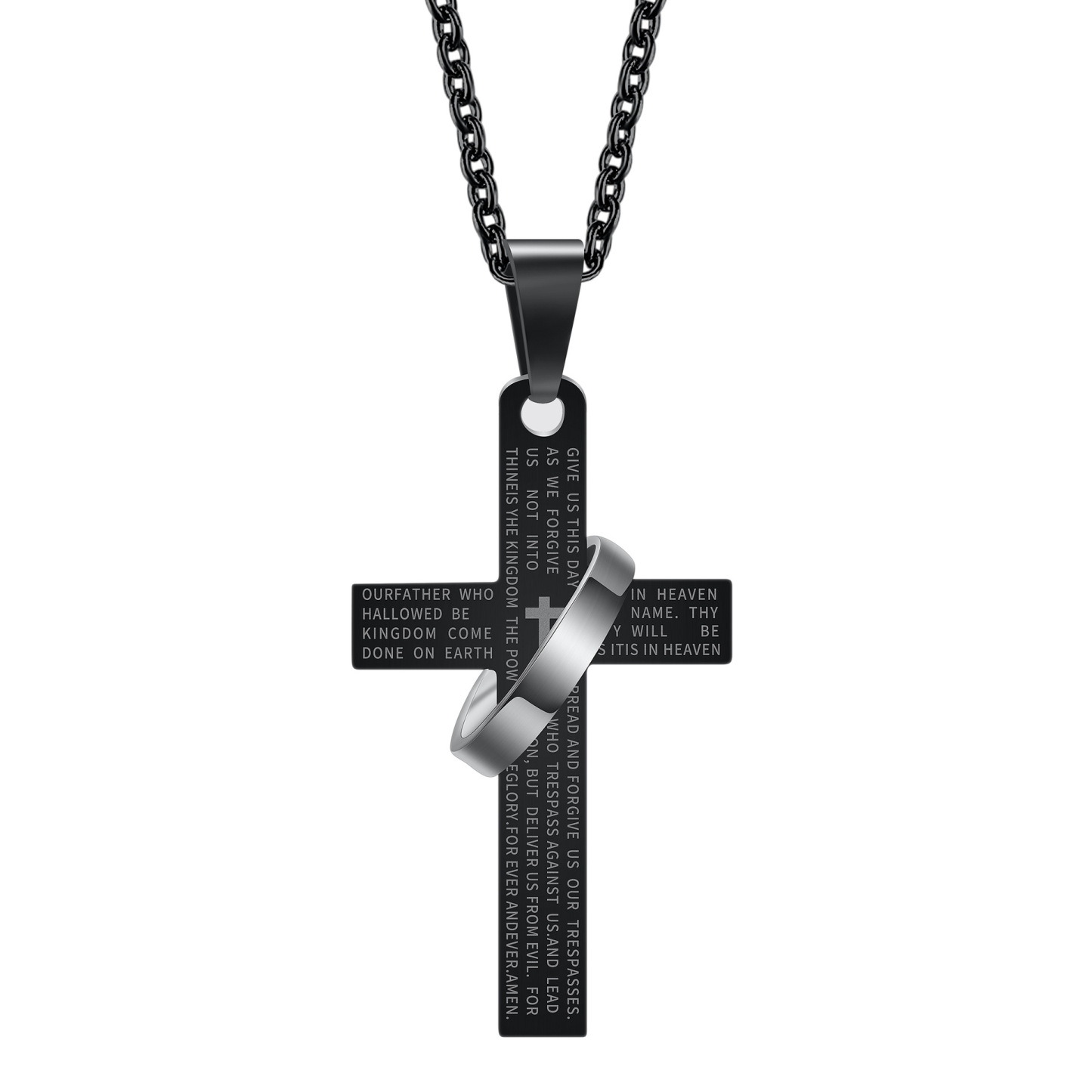 Cross with Ring Engraved Pendant Necklace