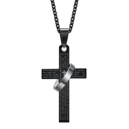 Cross with Ring Engraved Pendant Necklace