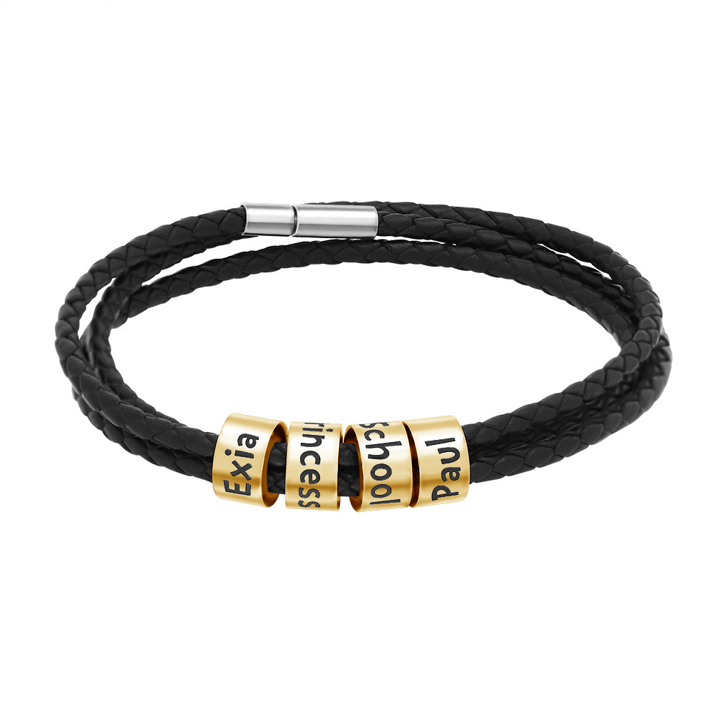 Engraved name leather bracelet for man
