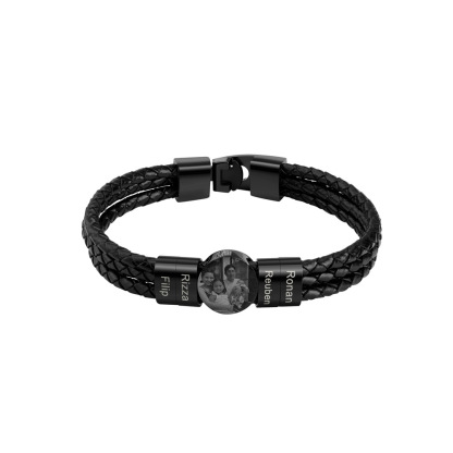 Engraved name and photo leather bracelet for man