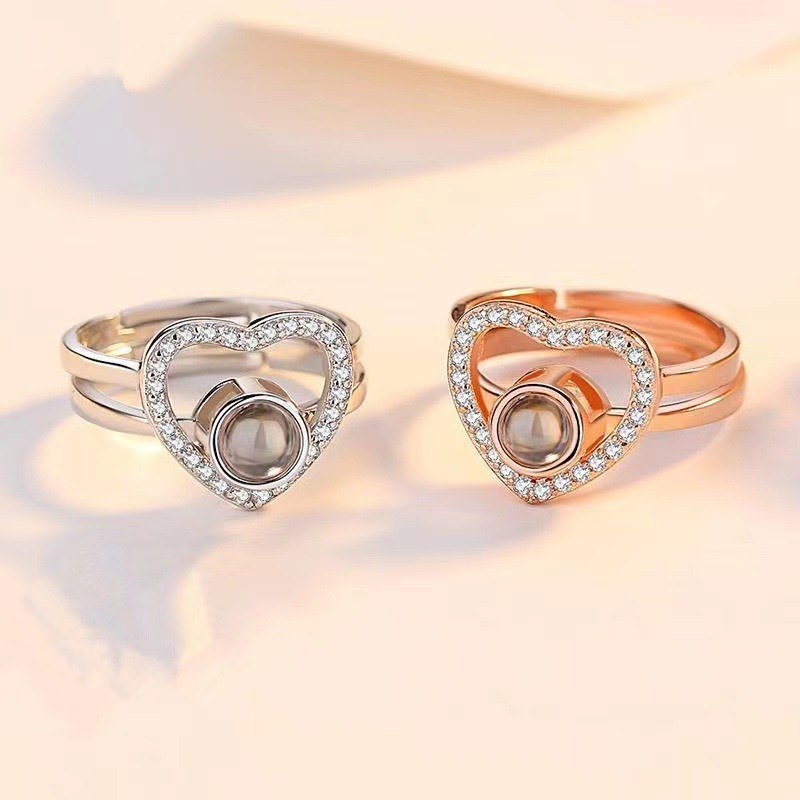 Heart Projection Ring double rings hidden photo ring Best gift for her