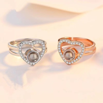 Heart Projection Ring double rings hidden photo ring Best gift for her