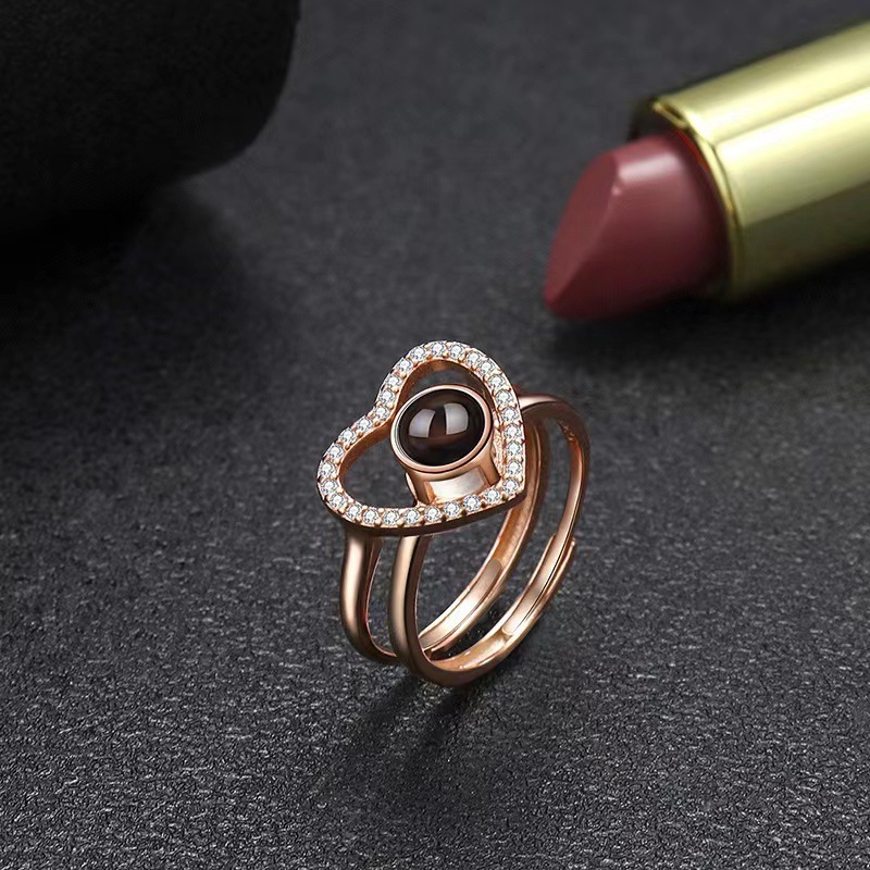 Heart Projection Ring double rings hidden photo ring Best gift for her