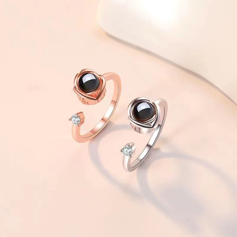Rose Flower Projection Ring hidden photo ring Best gift for her