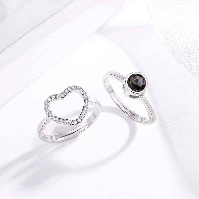 Heart Projection Ring double rings hidden photo ring Best gift for her