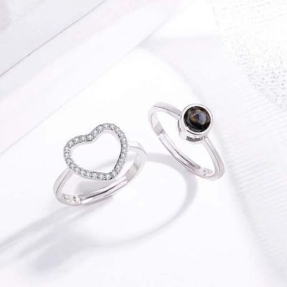 Heart Projection Ring double rings hidden photo ring Best gift for her