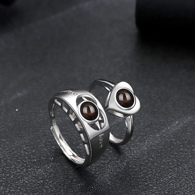 925 Sterling silver Couple Projection Rings (2pcs) Best gift for lovers, boyfriend, girlfriend, couples