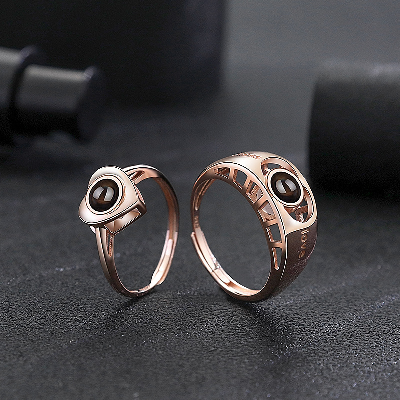 925 Sterling silver Couple Projection Rings (2pcs) Best gift for lovers, boyfriend, girlfriend, couples