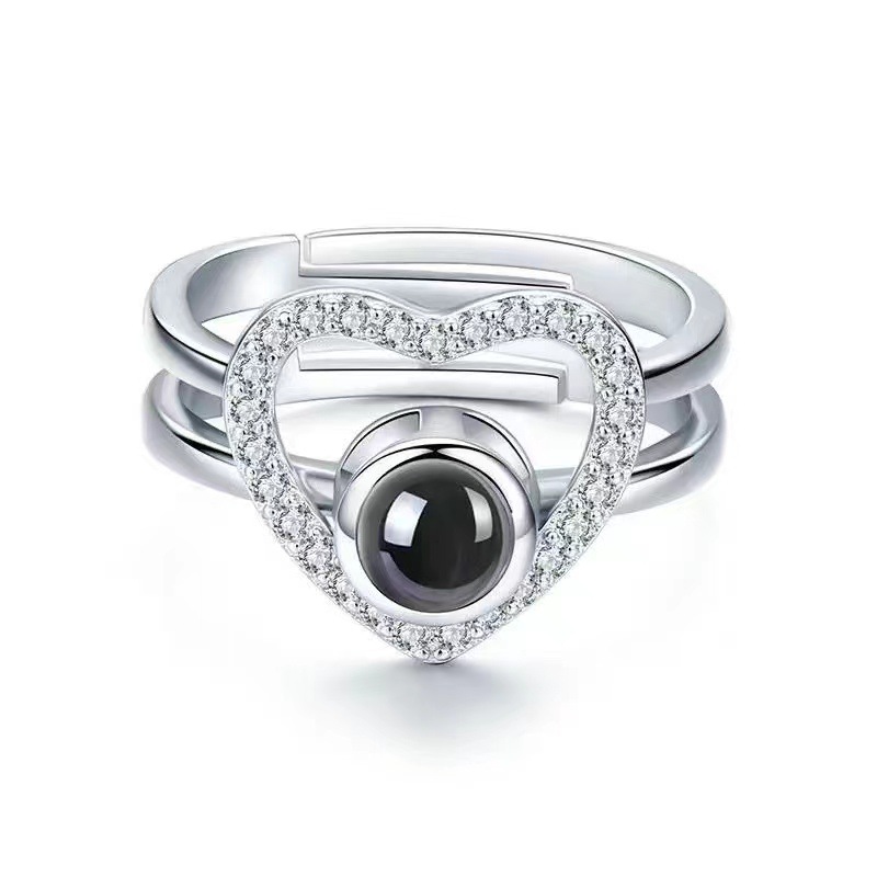 Heart Projection Ring double rings hidden photo ring Best gift for her