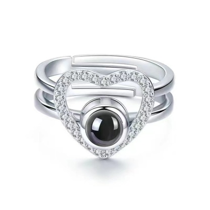 Heart Projection Ring double rings hidden photo ring Best gift for her