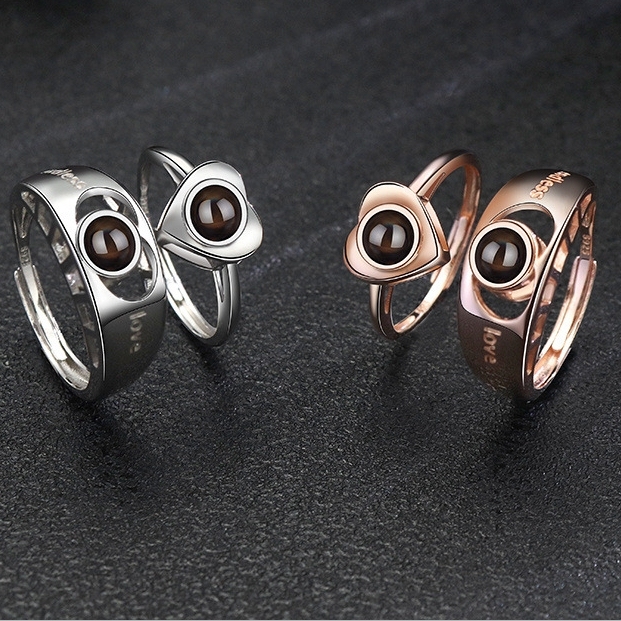 925 Sterling silver Couple Projection Rings (2pcs) Best gift for lovers, boyfriend, girlfriend, couples